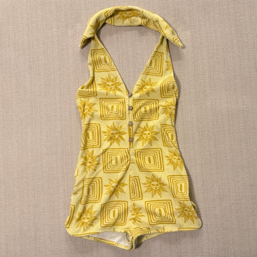 Urban Outfitters Trisha Towelling romper sun print swim coverup XS